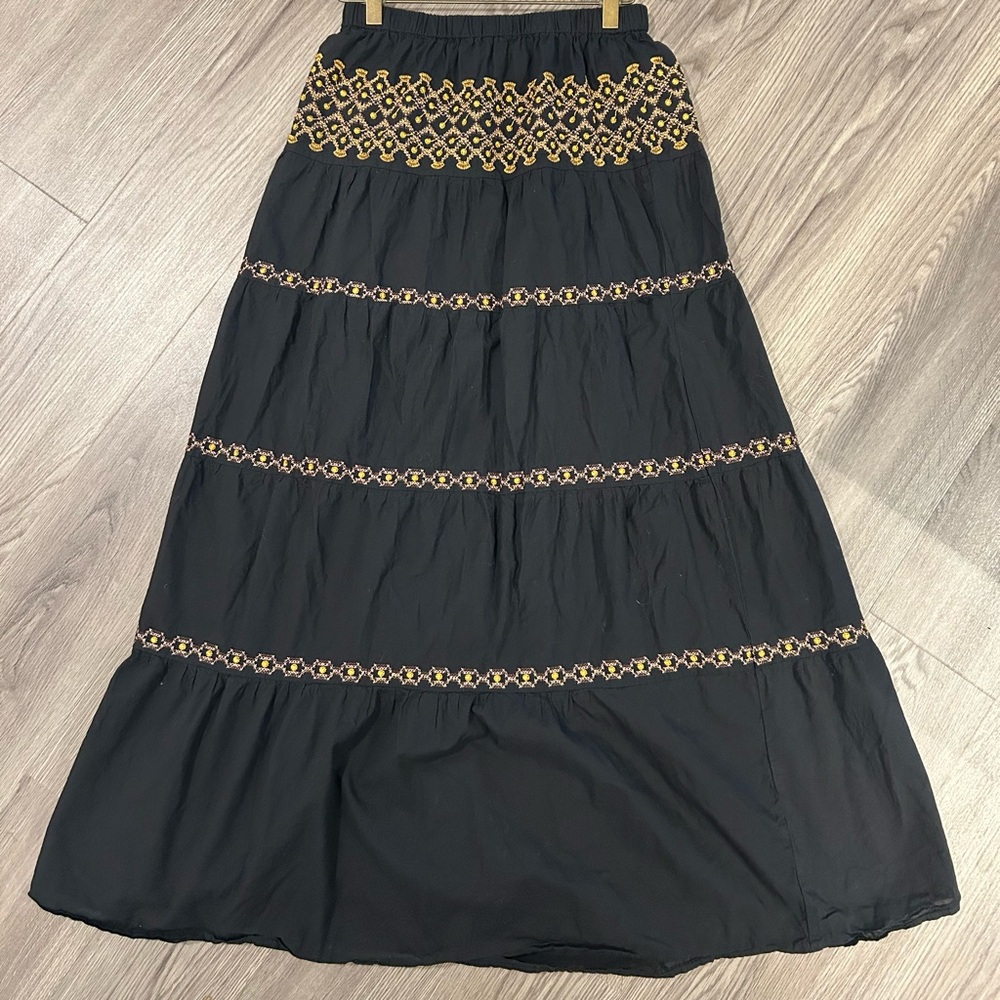 Fashion Nova Black Embroidered Maxi Skirt